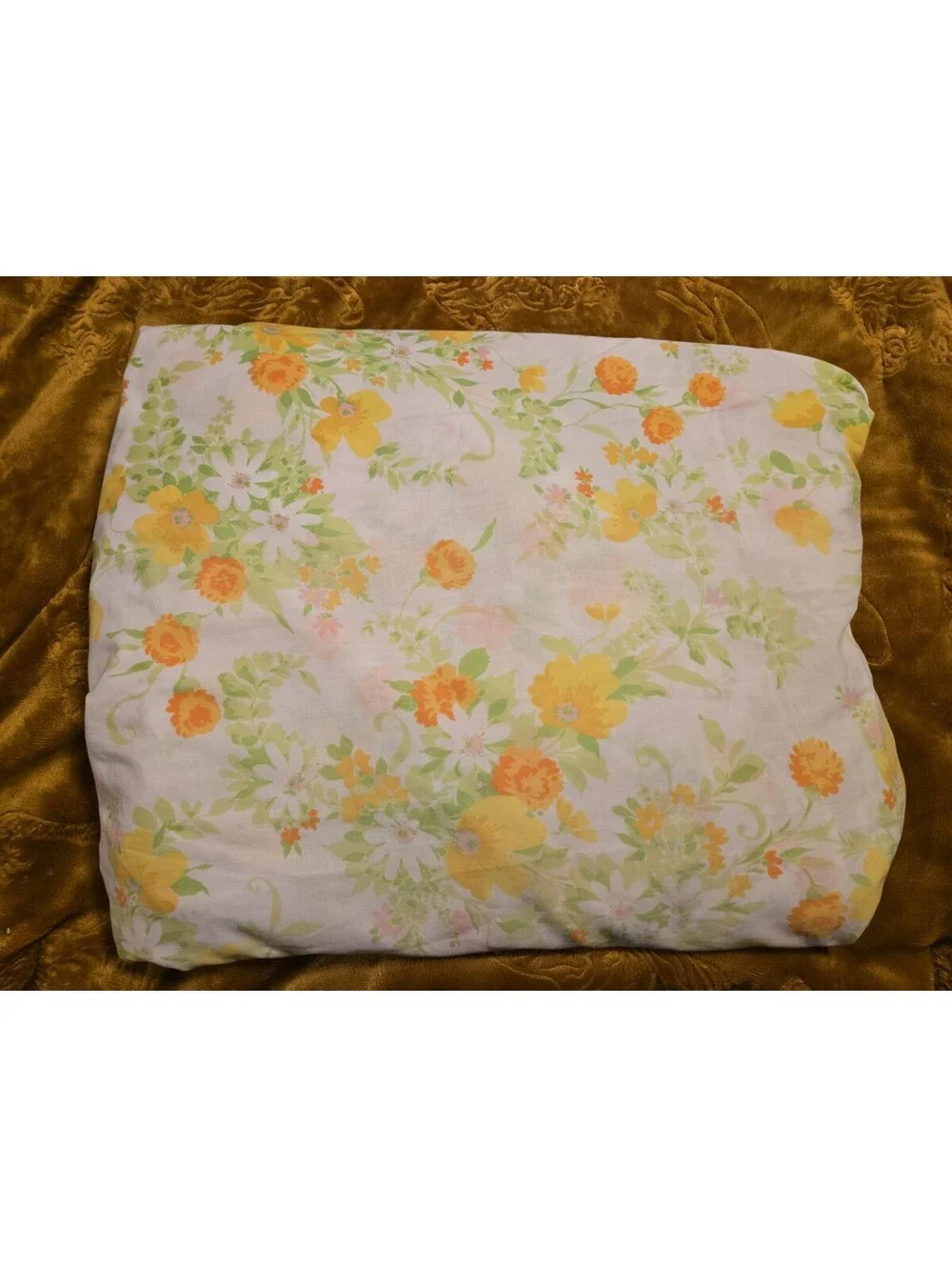 70s Floral Full Fitted Sheet Daisy Poppy Orange Yellow Montgomery Ward Fabric